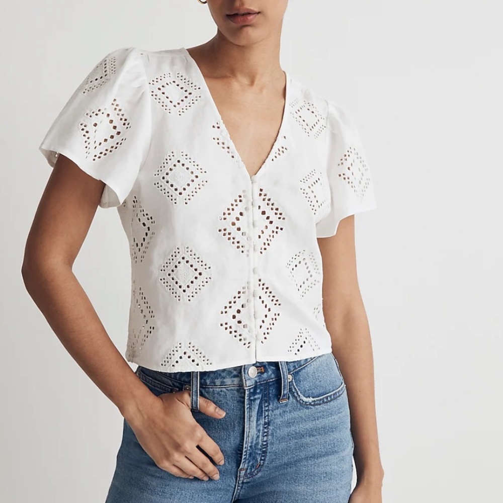 NWT Madewell Linen Eyelet Top White XXS